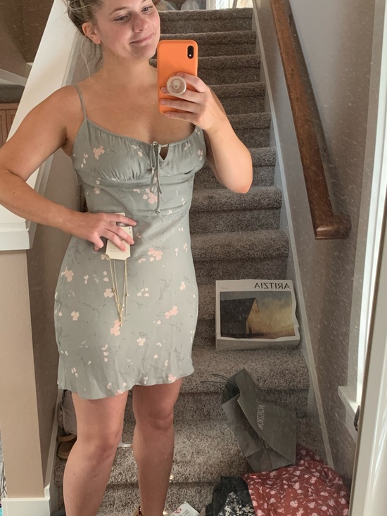 Aritzia Dresses & Skirts - Green Floral Slip Dress with Pink Accents